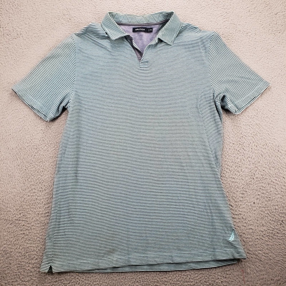 Nautica Shirt Mens 2XL Blue Striped Polo Short Sleeve‎ Golf Outdoors Classiccore